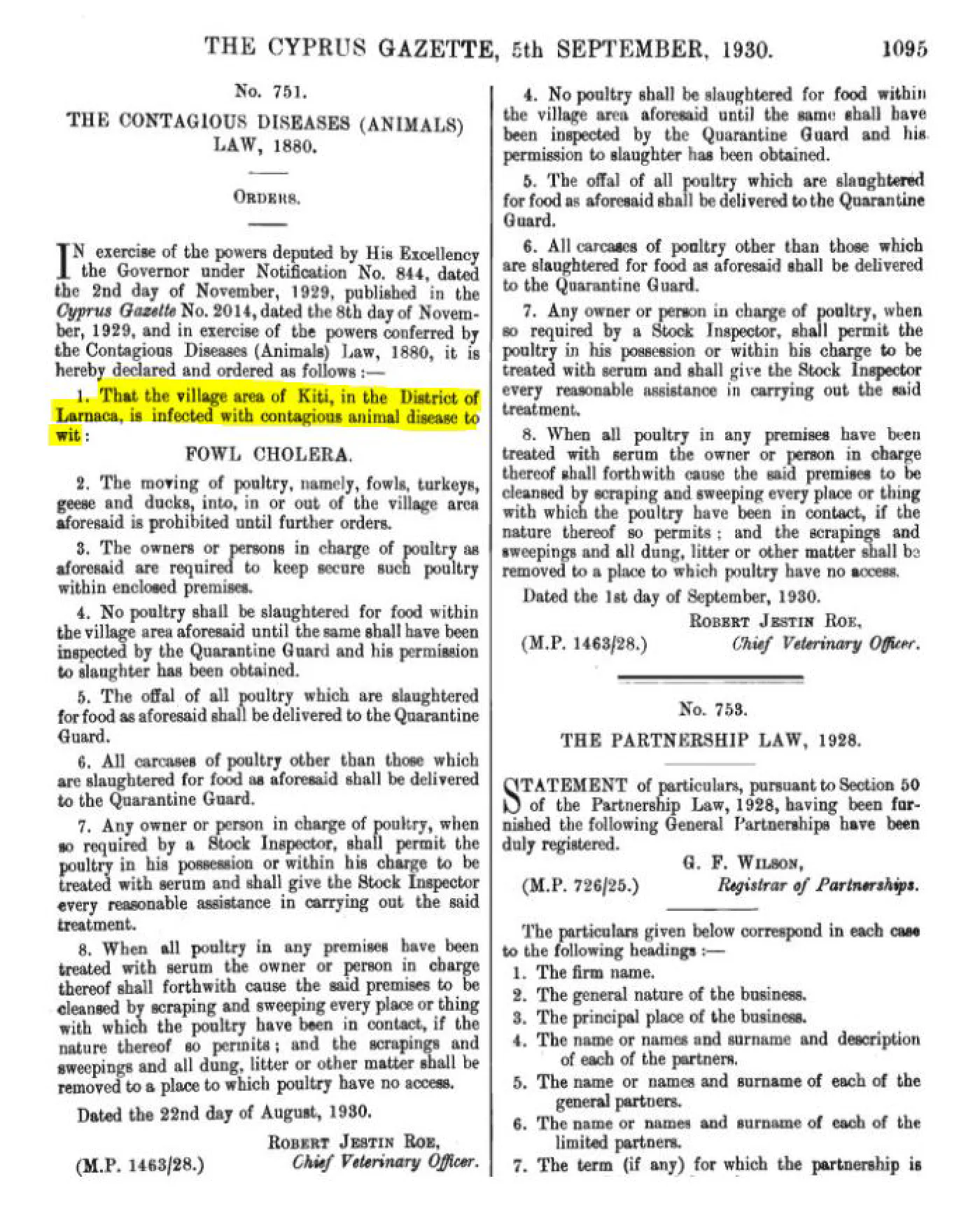 Χολέρα των πτηνών στο Κίτι - Σεπτέμβριος 1930